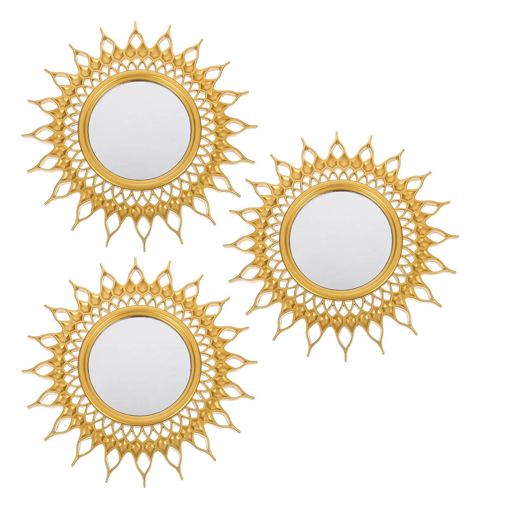 3-Pack Gold Sunburst Round Wall Mirrors – European Style Decorative Wall Mirror Richie's