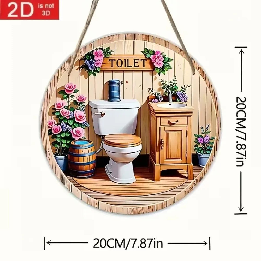 Wooden Hanging Bathroom Sign Round Farmhouse Wall Décor Wall Sign Plaque Richie's