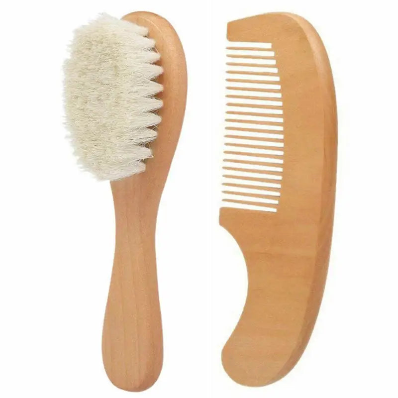 Newborn Baby Wooden Hairbrush & Wool Scalp Massager Comb Baby Hairbrush Comb Richie's A and B