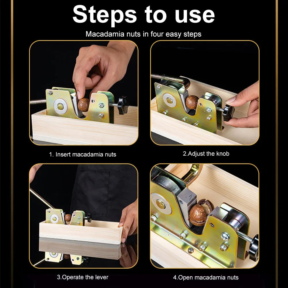Stainless Steel Nut Cracker & Macadamia Opener with Wood Box Manual Nut Cracker Richie's