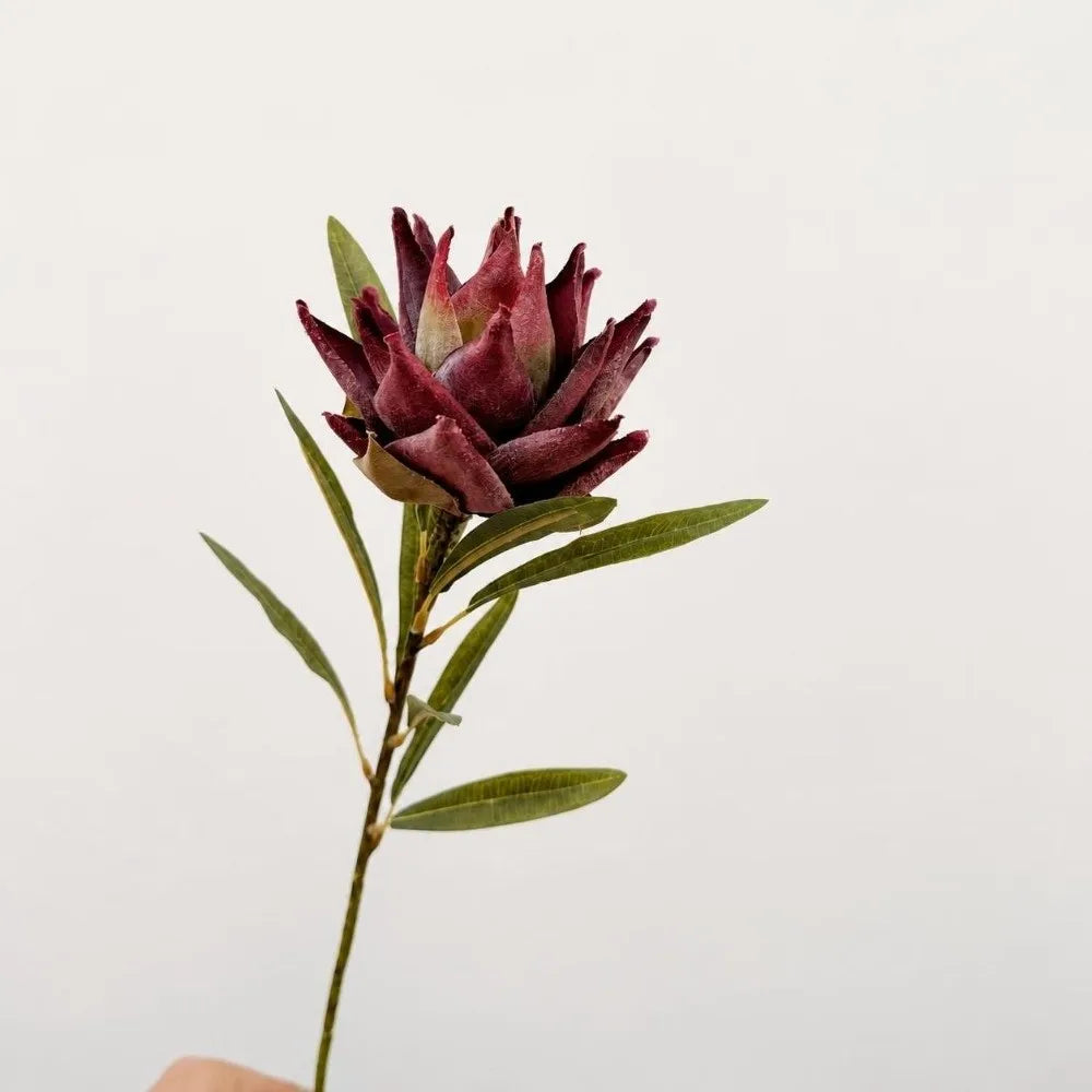 Flocked Artificial Emperor Protea Flower Large Silk Bloom 65cm Artificial Flower Richie's A-Red
