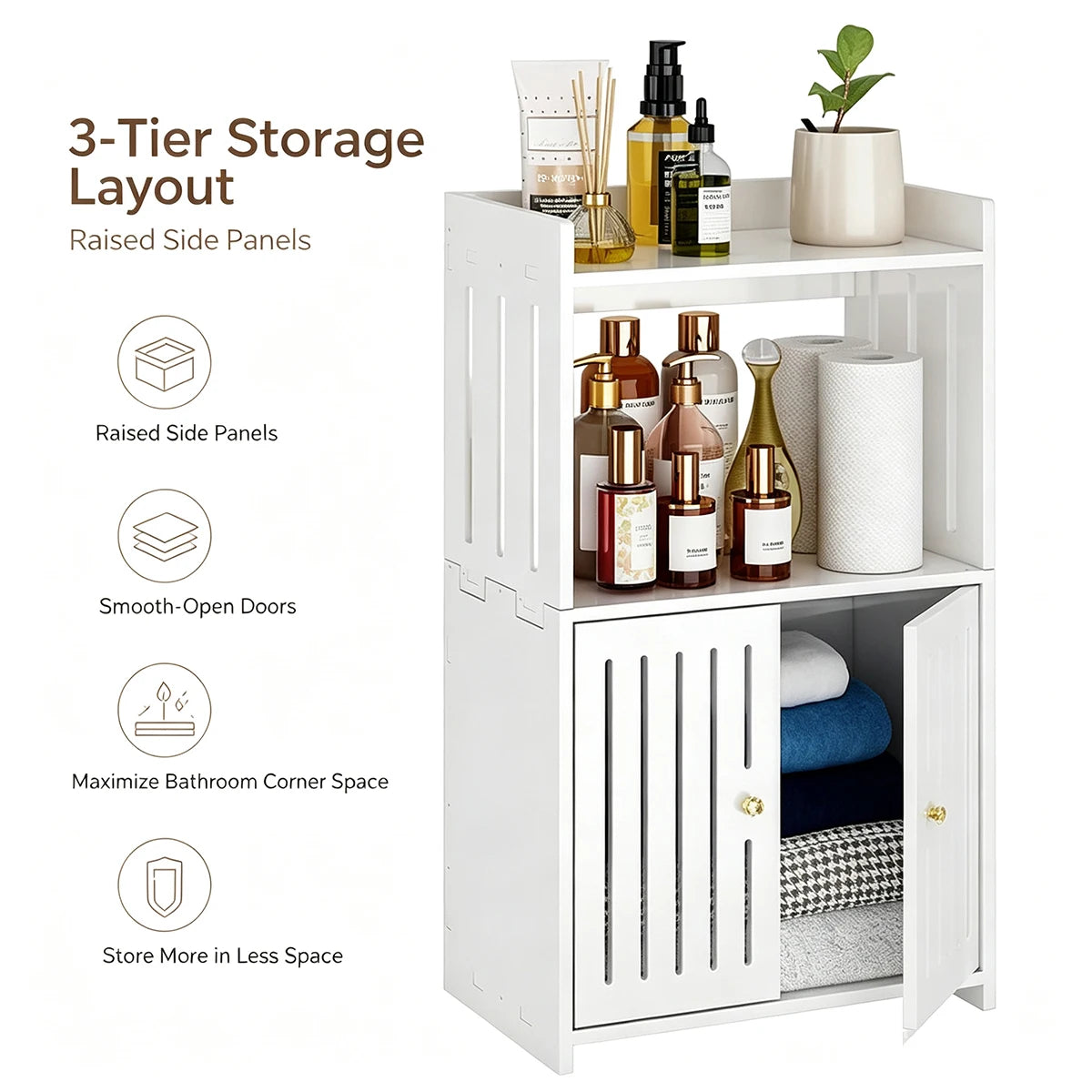 3-Tier Bathroom Corner Storage Rack with Door | Floor Standing Bathroom Storage Rack Richie's