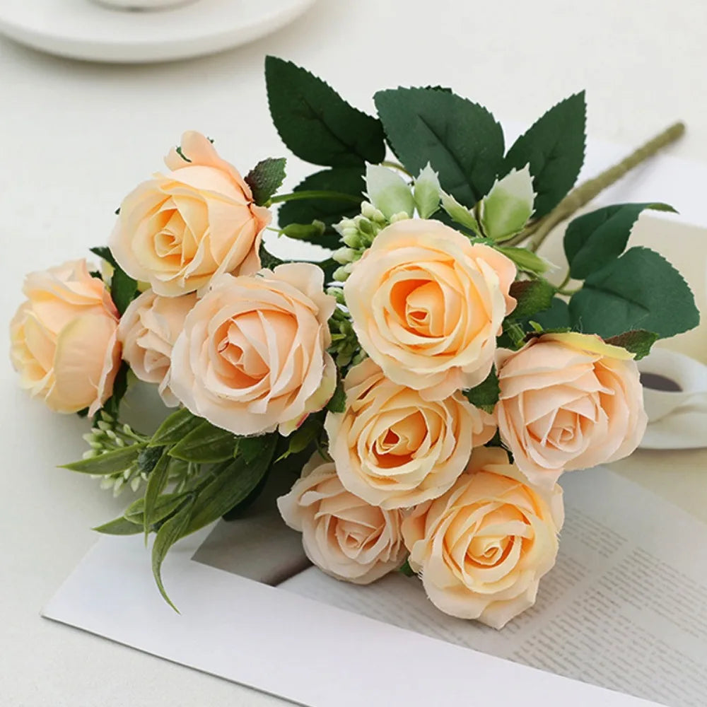 10-Head Artificial Rose Bouquet – 6 Colors for Home Decor Artificial Flower Bouquet Richie's Orange