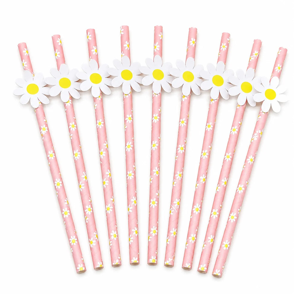 10 Pink Chrysanthemum Paper Straws – Decorative Disposable Decorative Paper Straws Richie's 10pcs