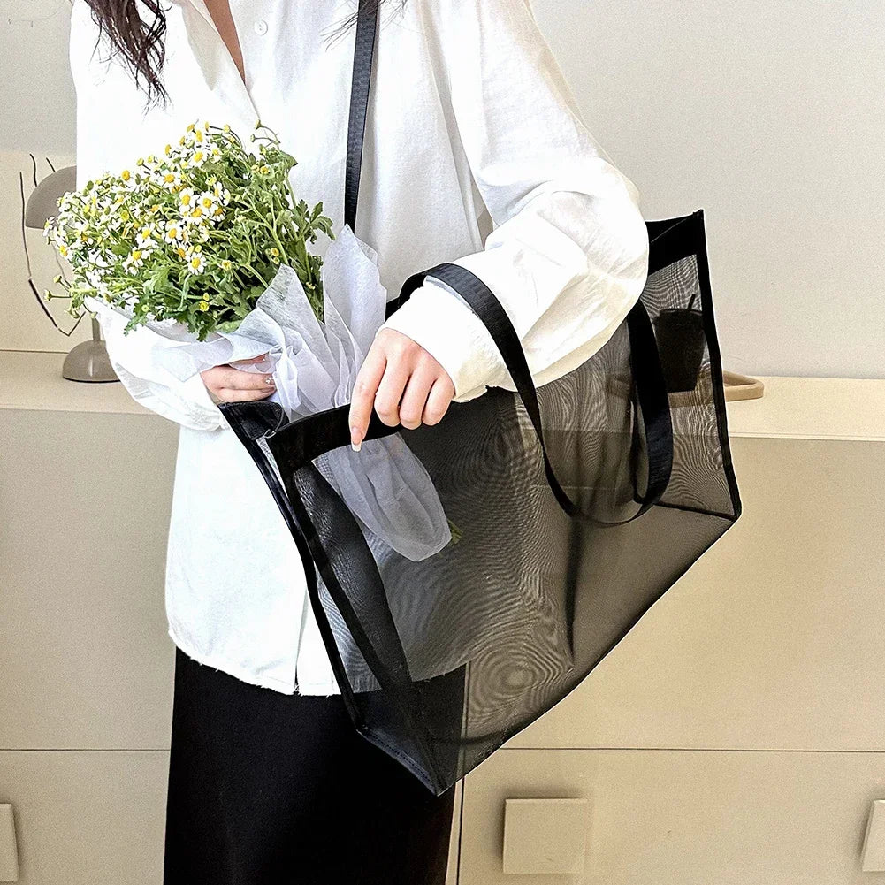 Women's Transparent Mesh Shoulder Tote Bag – Beach & Shopping Mesh Shoulder Tote Richie's
