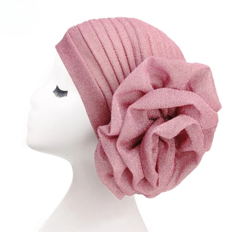 Women Pleated Flower Turban Hat Stretch Hijab Cap Head Wrap Turban Hijab Cap Richie's