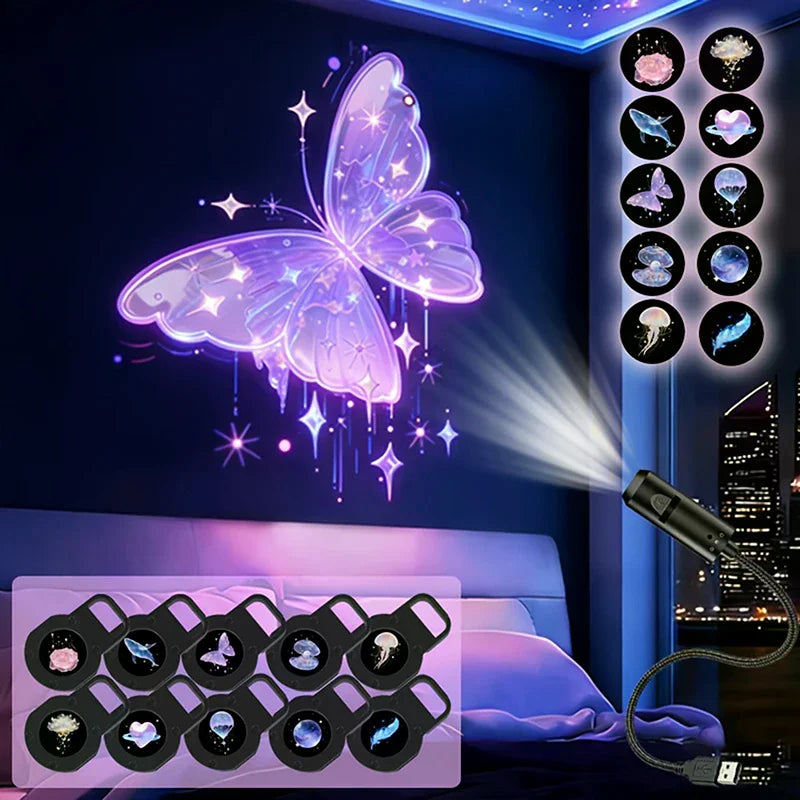 USB LED Butterfly Projection Night Light – 10 Patterns LED Projection Light Richie's
