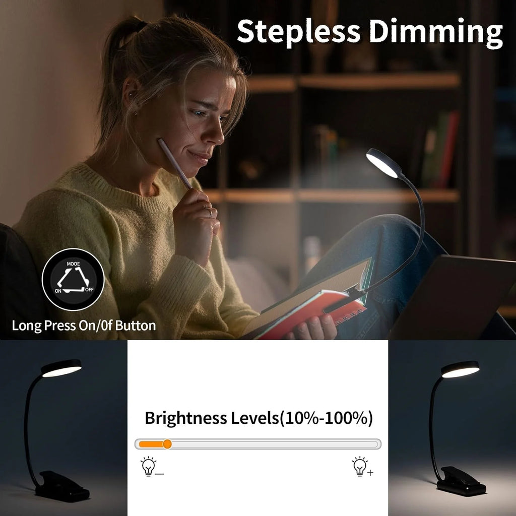 KEBINCPLED LED Clip Book Light USB Rechargeable Reading Lamp LED Clip Book Light Richie's