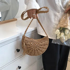 Handmade Straw Woven Semicircle Crossbody Bag | Boho Beach Bag Woven Crossbody Bag Richie's
