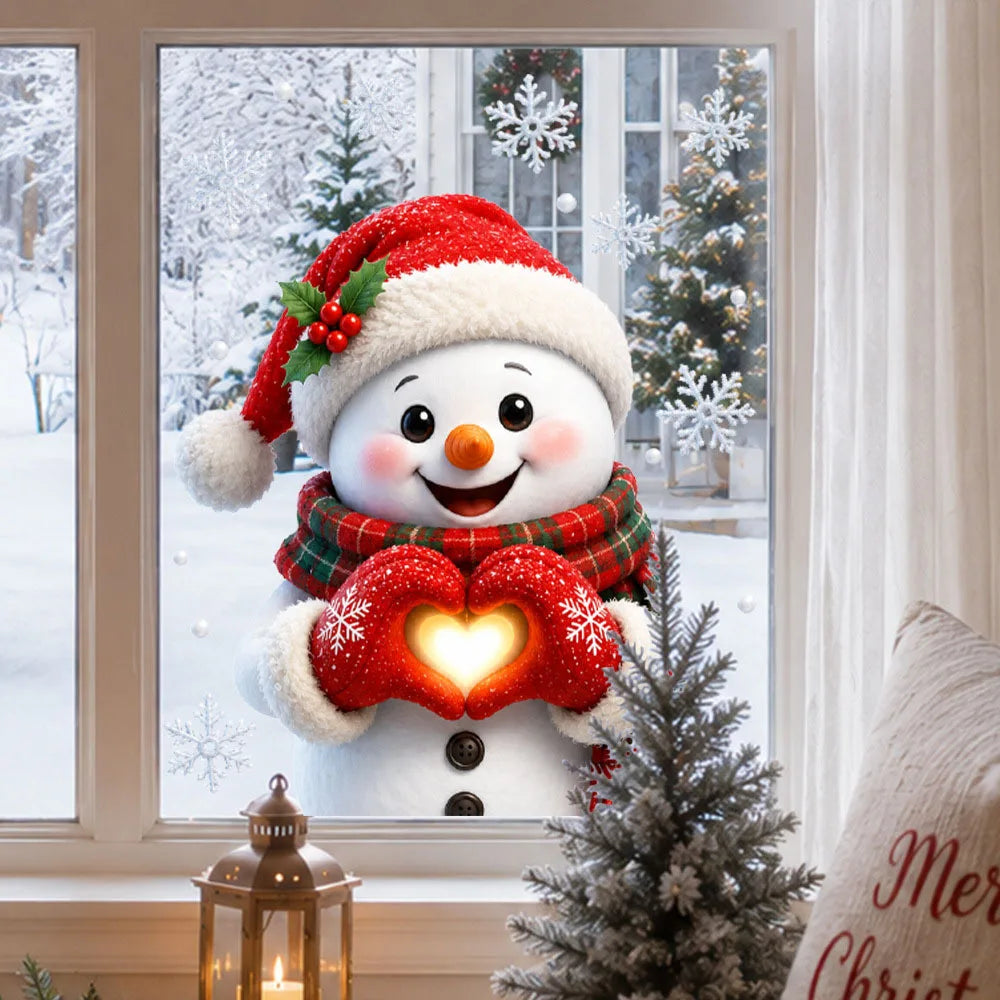 Christmas Snowman Heart Window Sticker – Reusable Glass Decal Christmas Window Sticker Richie's