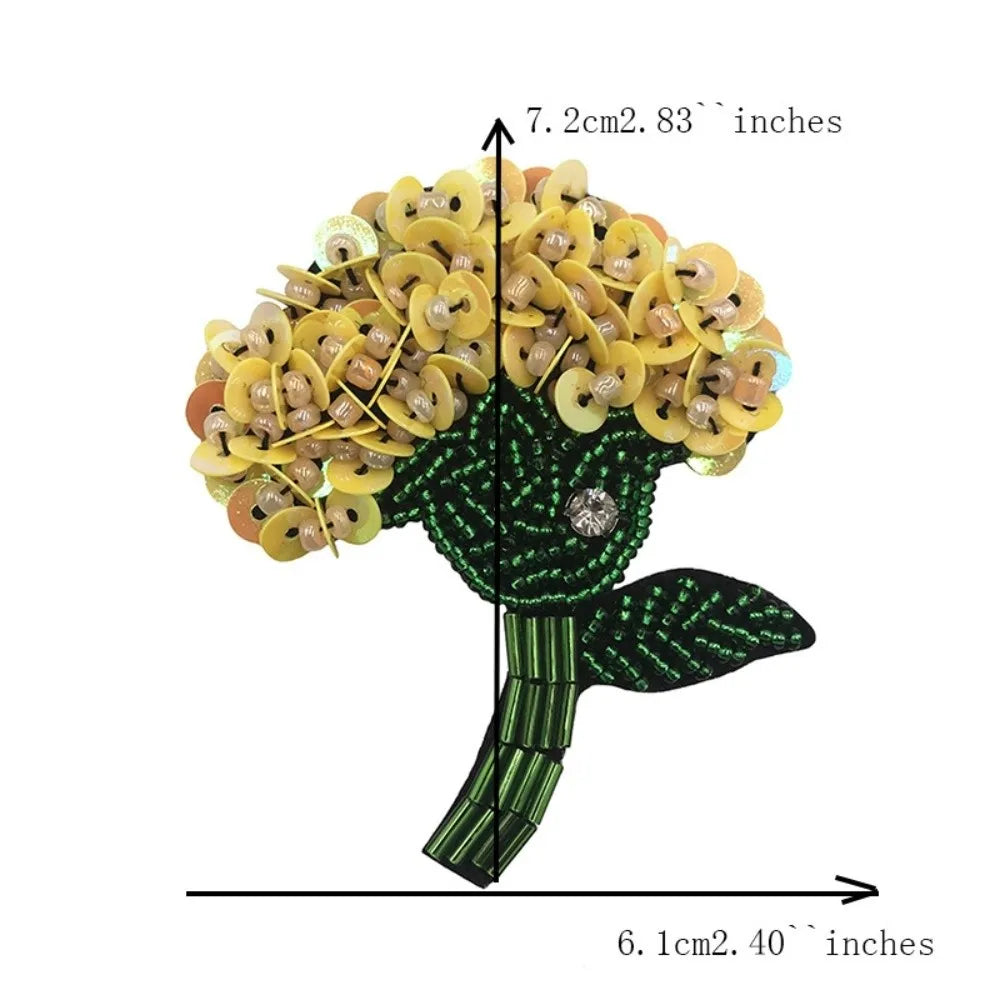 Beaded Sequined Floral Applique Patch – DIY Sewing Embroidery Embroidery Applique Patch Richie's Yellow