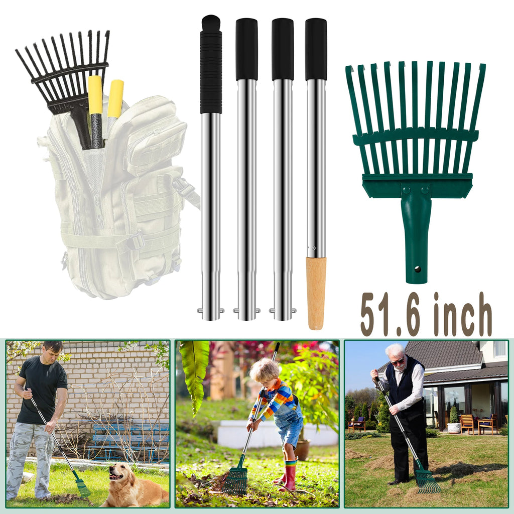 Adjustable 51.6" Garden Leaf Rake – 11-Prong Carbon Steel Garden Leaf Rake Richie's