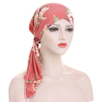 Women's Printed Pre-Tied Turban Cap Hijab Headscarf Bandana Turban Headscarf Cap Richie's skin powder