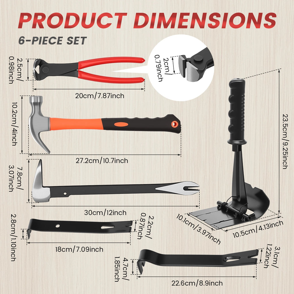 6-Piece Pry Bar & Nail Puller Set with Hammer & Pliers Pry Bar Tool Set Richie's 6pcs set