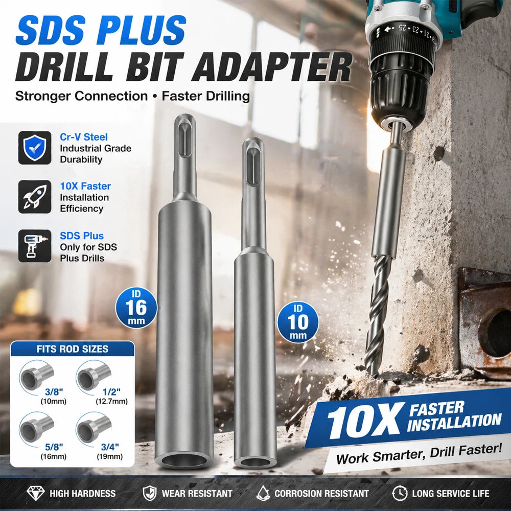 SDS Plus Ground Rod Driver Set 10mm 16mm Cr-V Steel – Toorise Ground Rod Driver Set Richie's