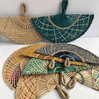Handmade Natural Seaweed Straw Fan – Boho Semicircular Woven Fan Woven Decorative Fan Richie's