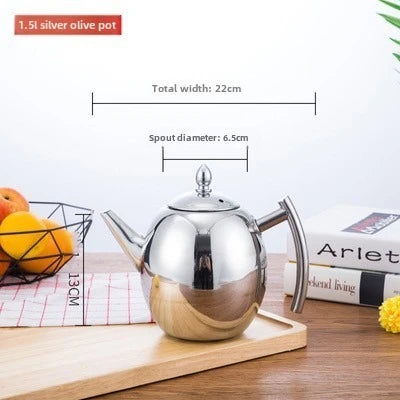 Stainless Steel Teapot Kettle 1L–2L with Filter | Gas & Induction Stovetop Tea Kettle Richie's 1.5LSilver Olive pot