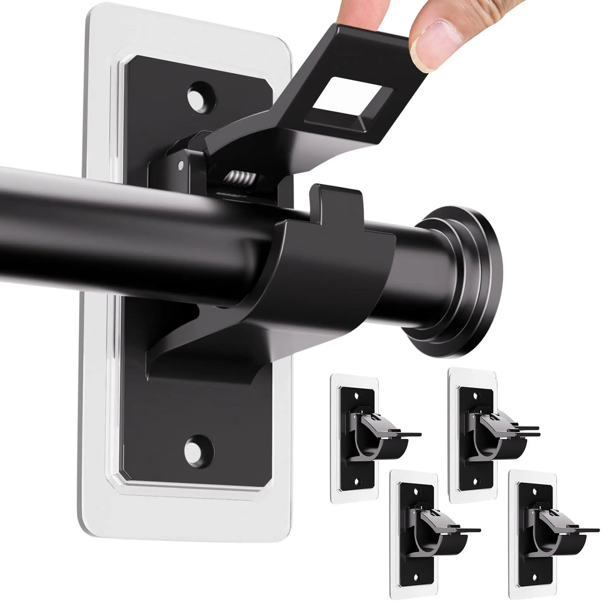 No-Drill Self-Adhesive Curtain Rod Brackets – 2/4pc Set Curtain Rod Brackets Richie's black 4pcs