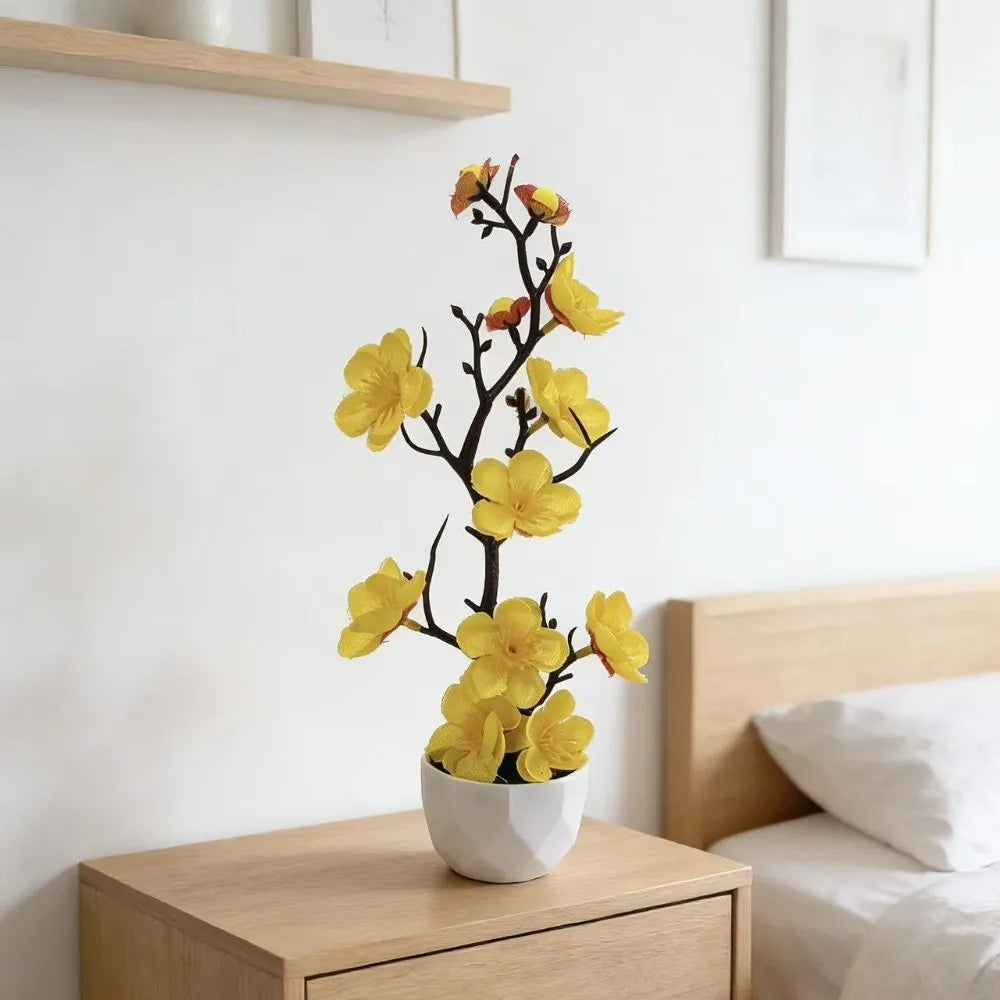 Red Artificial Plum Blossom Bonsai | Fake Flower Potted Plant Artificial Potted Plant Richie's Yellow