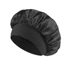 Satin Wide-Brim Sleeping Bonnet – Unisex Hair Care Night Cap Satin Sleep Bonnet Richie's black
