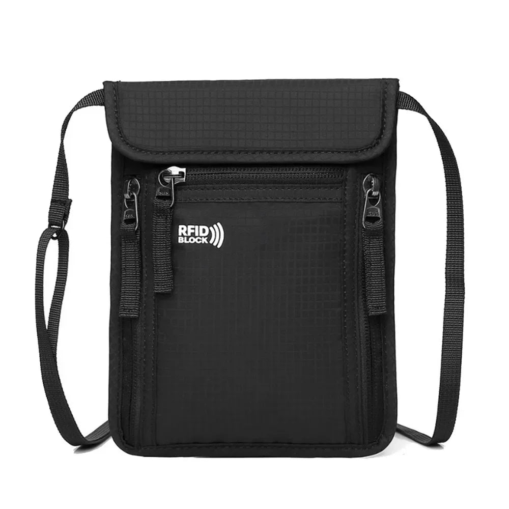 RFID Passport Holder Neck Wallet Travel Document Pouch Travel Passport Wallet Richie's Black