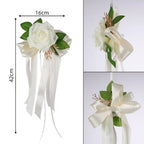Retro Flower Bow Wedding Car Rearview Mirror Door Decoration Wedding Car Decoration Richie's Beige