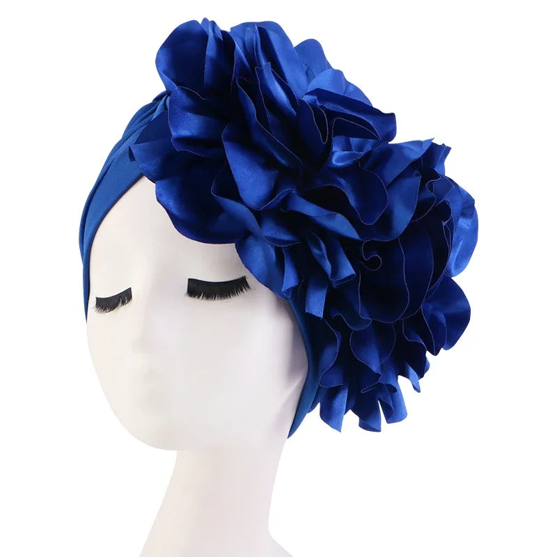 Women's Muslim Hijab Cap Flower Turban Bonnet – 11 Colors Hijab Turban Cap Richie's ROYAL BLUE One Size
