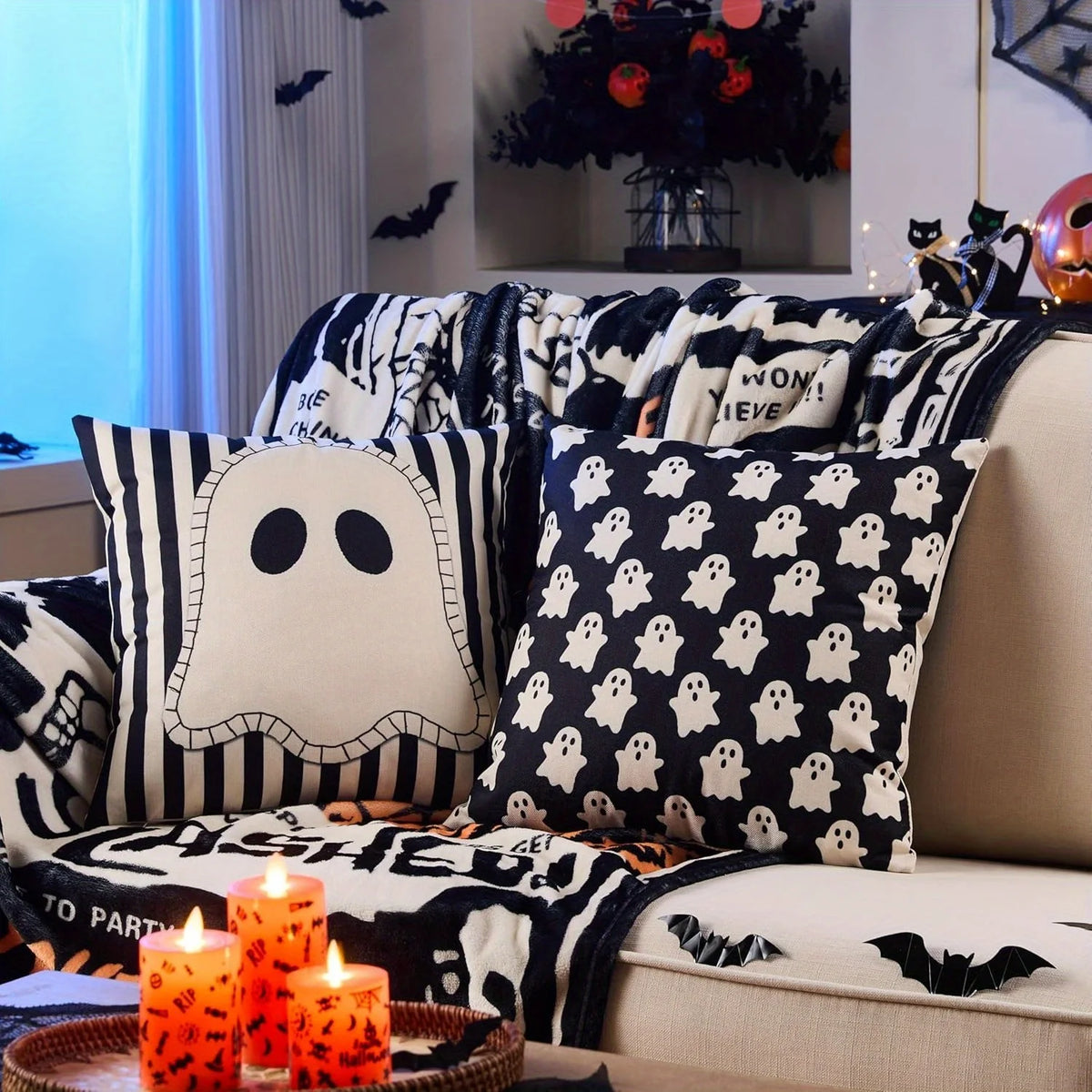 Halloween Ghost Pillow Covers 18x18 Set of 4 – Spooky Stripe Pillow Covers Richie's