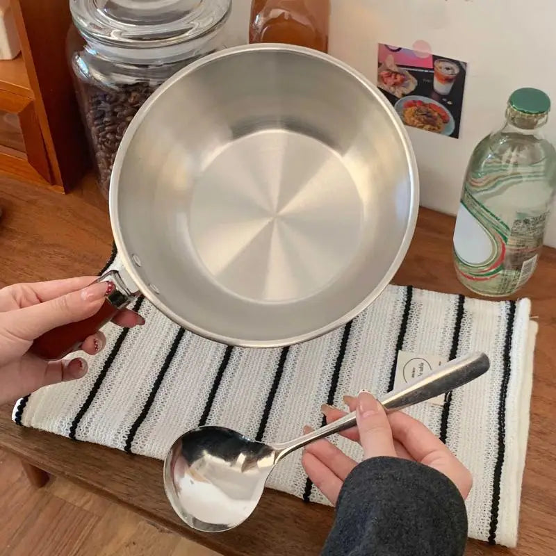 Stainless Steel Mini Cooking Pot Wood Handle & Spoon | Solo Pot Mini Saucepan Richie's