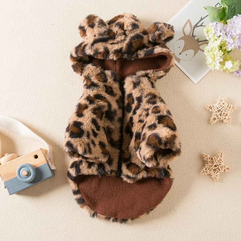 Leopard Print Fleece Dog Coat – Warm Padded Pet Jacket Dog Coat Richie's Coffee XL