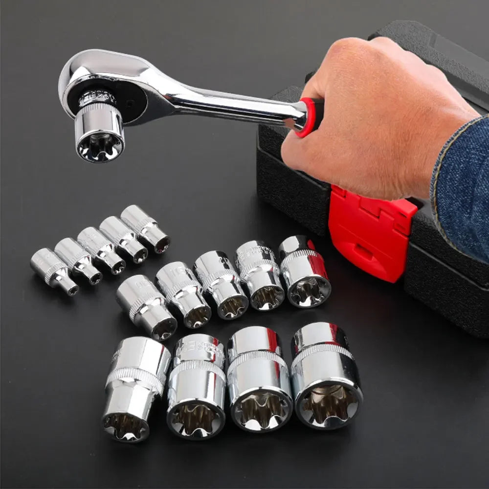 14Pc Female E-TORX Star Socket Set E4–E24 | 3 Drive Sizes Socket Set Richie's