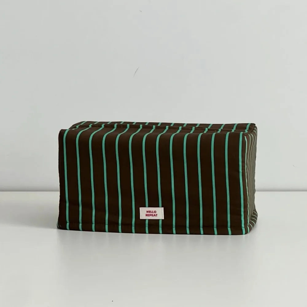 Vintage Stripe Cloth Tissue Box Cover | Large Capacity Desk Organizer Tissue Box Cover Richie's green-L
