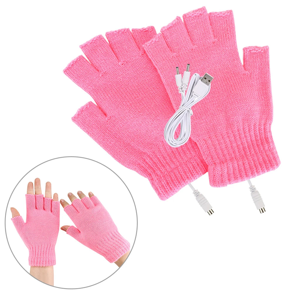 USB Heated Fingerless Gloves 5V Winter Warm Unisex Heated Winter Gloves Richie's