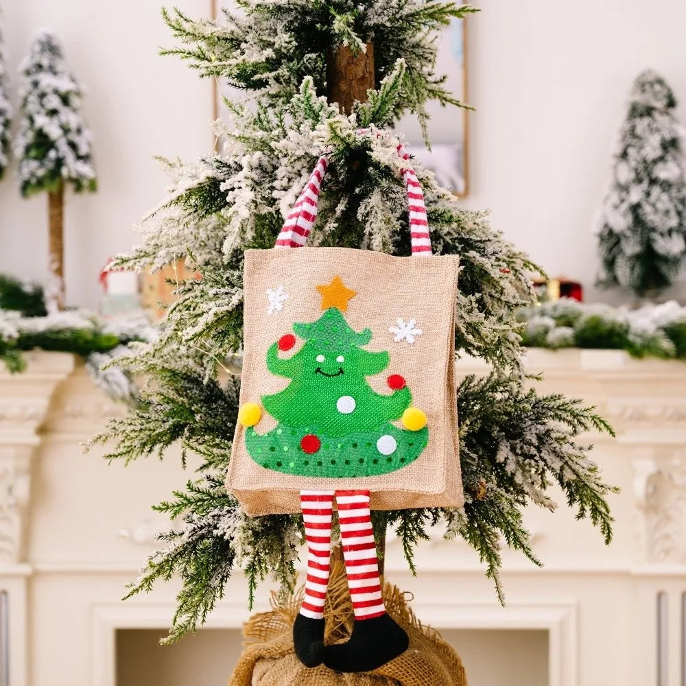 Linen Christmas Gift Bags – Santa Snowman Xmas Designs Christmas Gift Bag Richie's Christmas tree 14x16cm