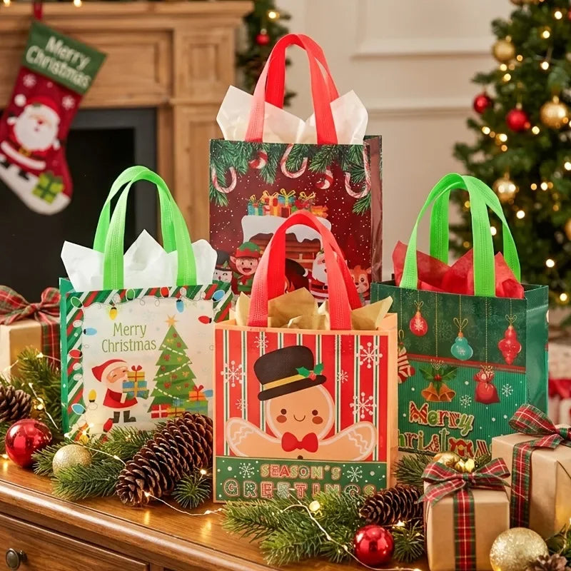 Christmas Non-Woven Tote Bags Set of 4 – Santa & Snowman Christmas Gift Bags Richie's