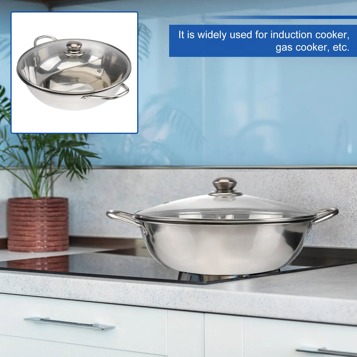 32cm Dual Section Stainless Steel Hot Pot – Glass Lid Hot Pot Cookware Richie's