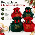 Velvet Christmas Gift Bag with Bow Bell & Drawstring Christmas Gift Bag Richie's