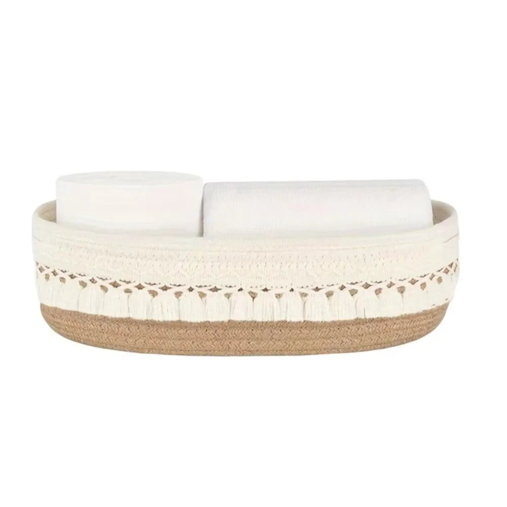 Cotton Rope Woven Storage Basket – Bohemian Tassel Organizer Woven Storage Basket Richie's