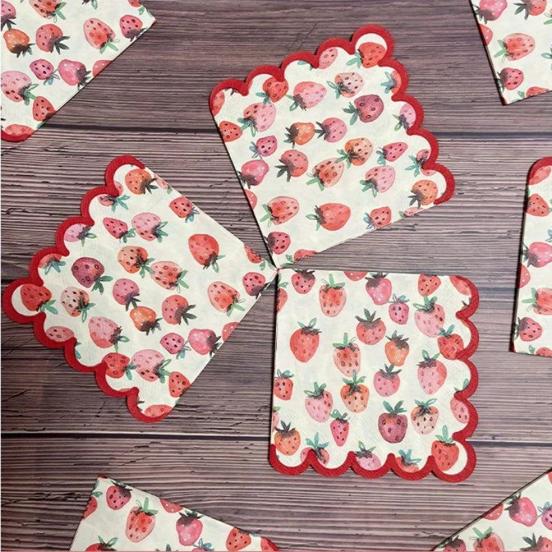 Strawberry Red Scalloped Paper Napkins 25x25cm | Party & Holiday Decorative Paper Napkins Richie's 40pcs set