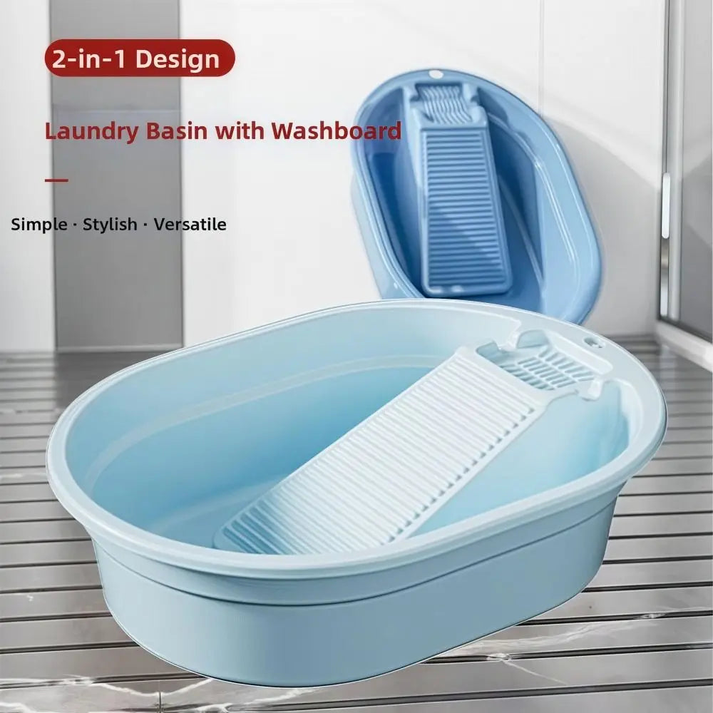 2-in-1 Washboard Basin Large Plastic Laundry Tub Hand Washing Laundry Washboard Tub Richie's
