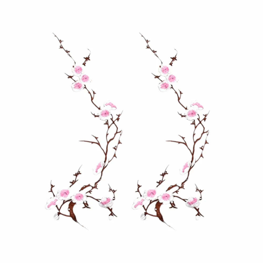 Cherry Blossom Iron-On Embroidery Patches – 2Pcs Floral Appliqué Embroidery Iron-On Patch Richie's Pink1