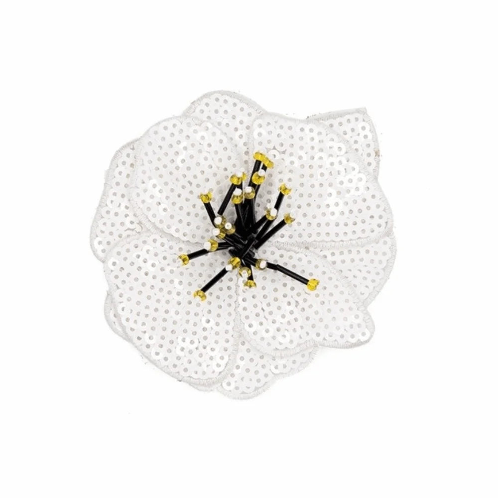 3D Handmade Beaded Flower Sew-On Patch – Colorful Sequin Applique Sew-On Applique Patch Richie's White
