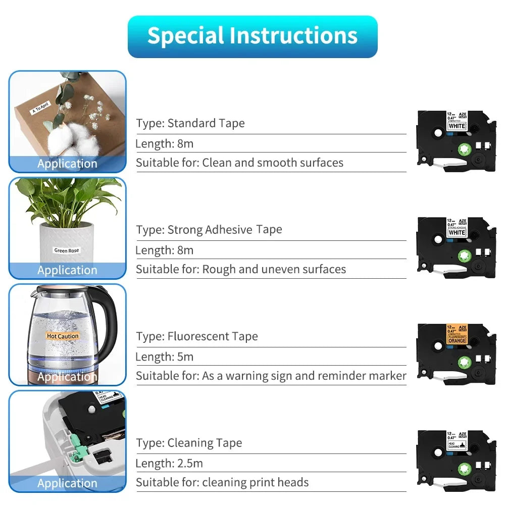 Markdomain TZe Compatible Laminated Label Tape for Brother PT Label Printer Tape Richie's