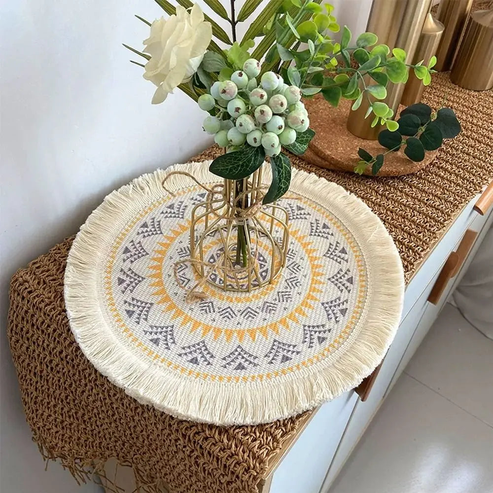 Bohemian Round Woven Placemat – Heat Resistant & Non-Slip Tassel Woven Placemat Richie's