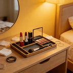 Wooden Tray with Leather Lining & Partitions | Desk Organizer Wooden Organizer Tray Richie's
