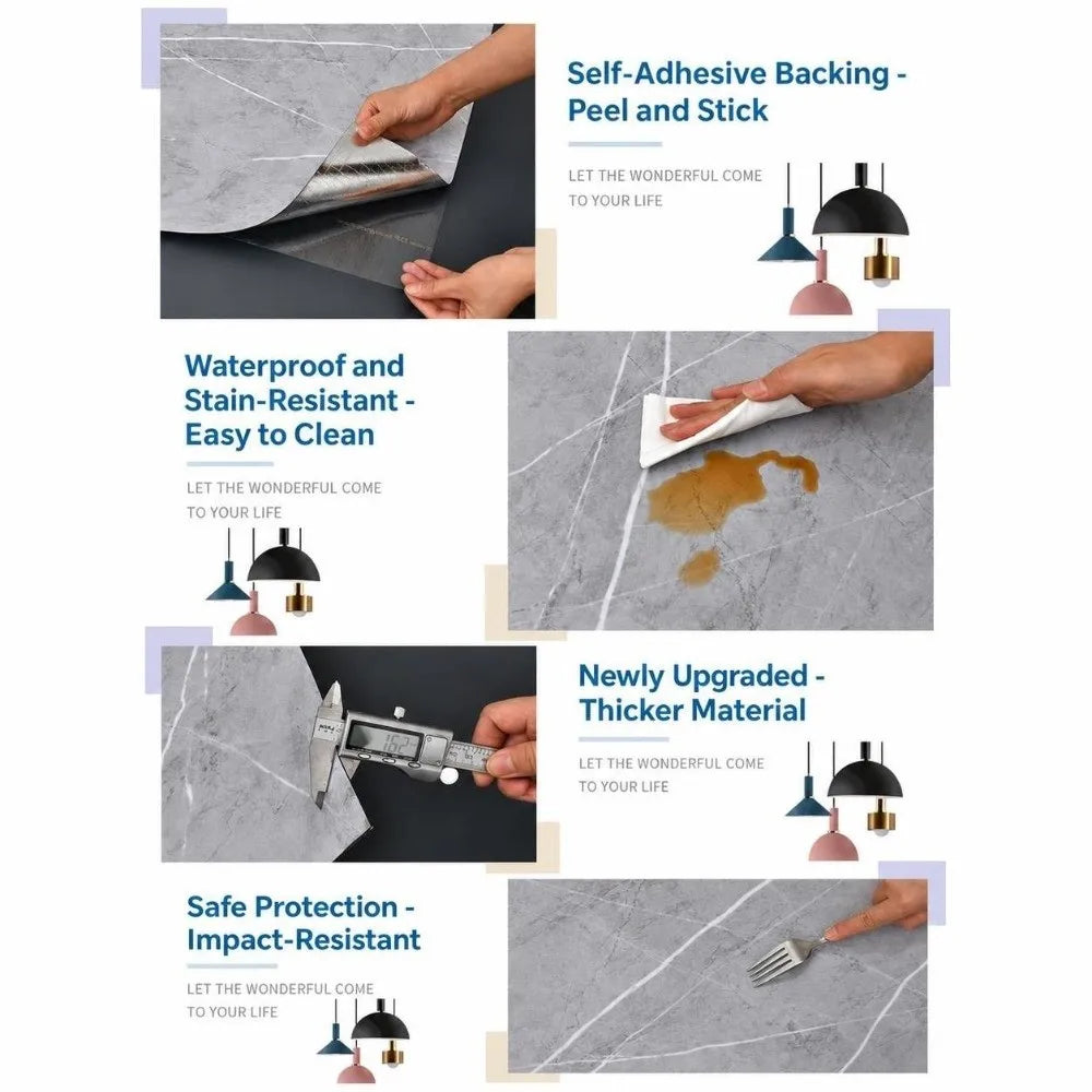 Self-Adhesive PVC Floor Tile 30x30cm Waterproof Marble Texture Peel & Stick Tile Richie's