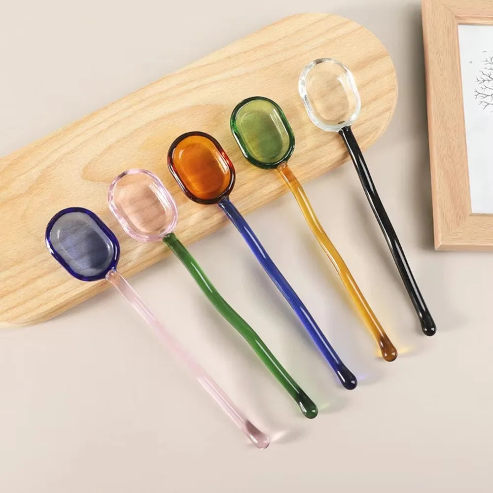 Glass Dessert Spoon – Heat-Resistant Long Handle Tea & Milk Spoon Glass Dessert Spoon Richie's