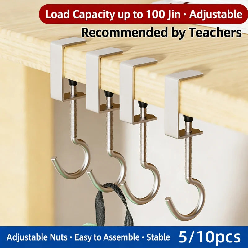 Adjustable No-Drill Table Edge Hooks for Desk – 5/10 Pack Desk Clip Hook Richie's 5PCS