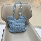 Retro Hollow Knit Tote Bag – Large Shoulder Handbag for Women Knitted Tote Bag Richie's Blue