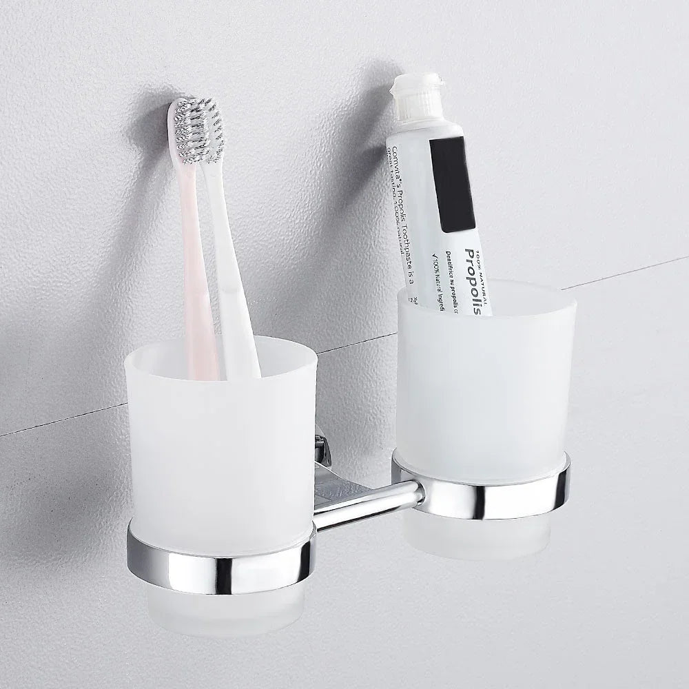 Wall Mount Double Toothbrush Cup Holder – Brushed Stainless Steel Toothbrush Cup Holder Richie's